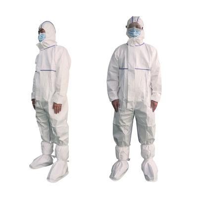 Full Body En14126 Waetrproof White Laminate Fabric 60GSM Disposable Protective Coverall with Bound Seams