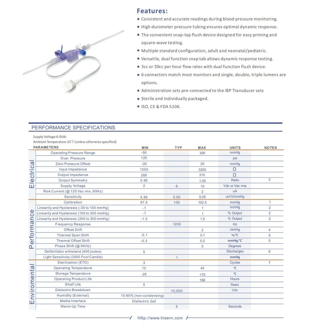 Factory Surgical Disposable Dbpt 0130 Hisern Medical Blood Pressure Transducers