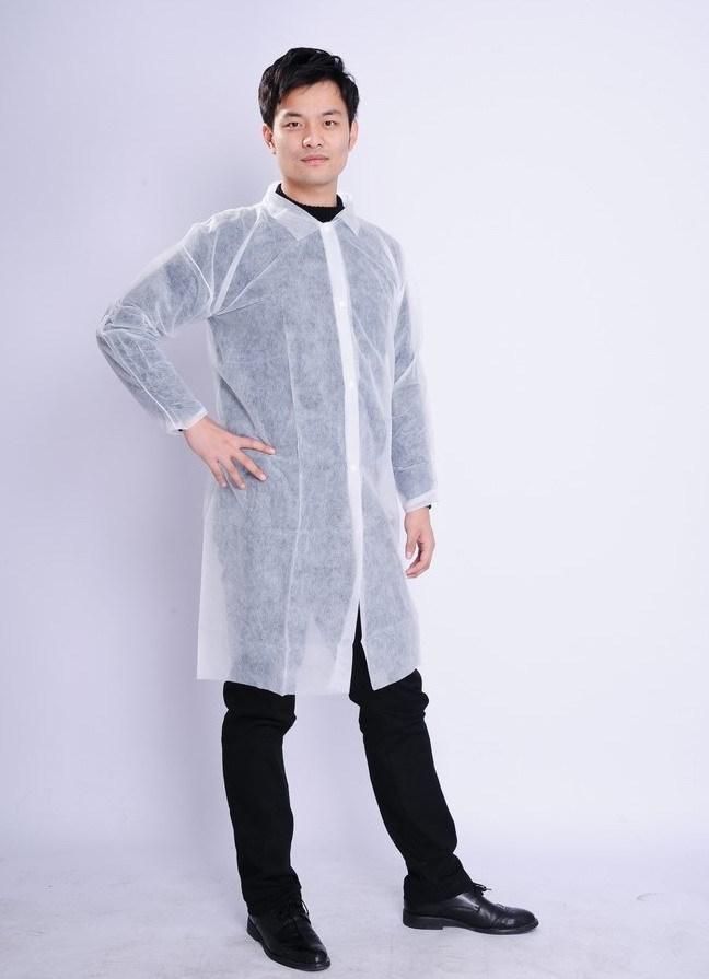 Waterproof Disposable Surgical Nonwoven SMS Lab Coat Elastic Wrists