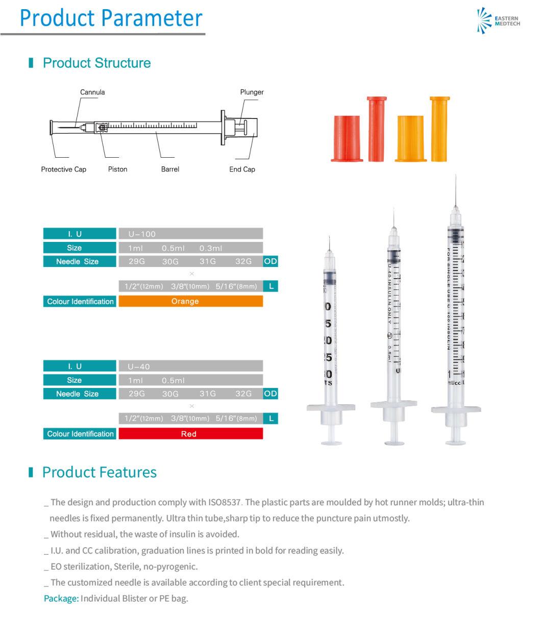 CE & ISO Certificates China Needle Factory Sterile Disposable Insulin Syringe