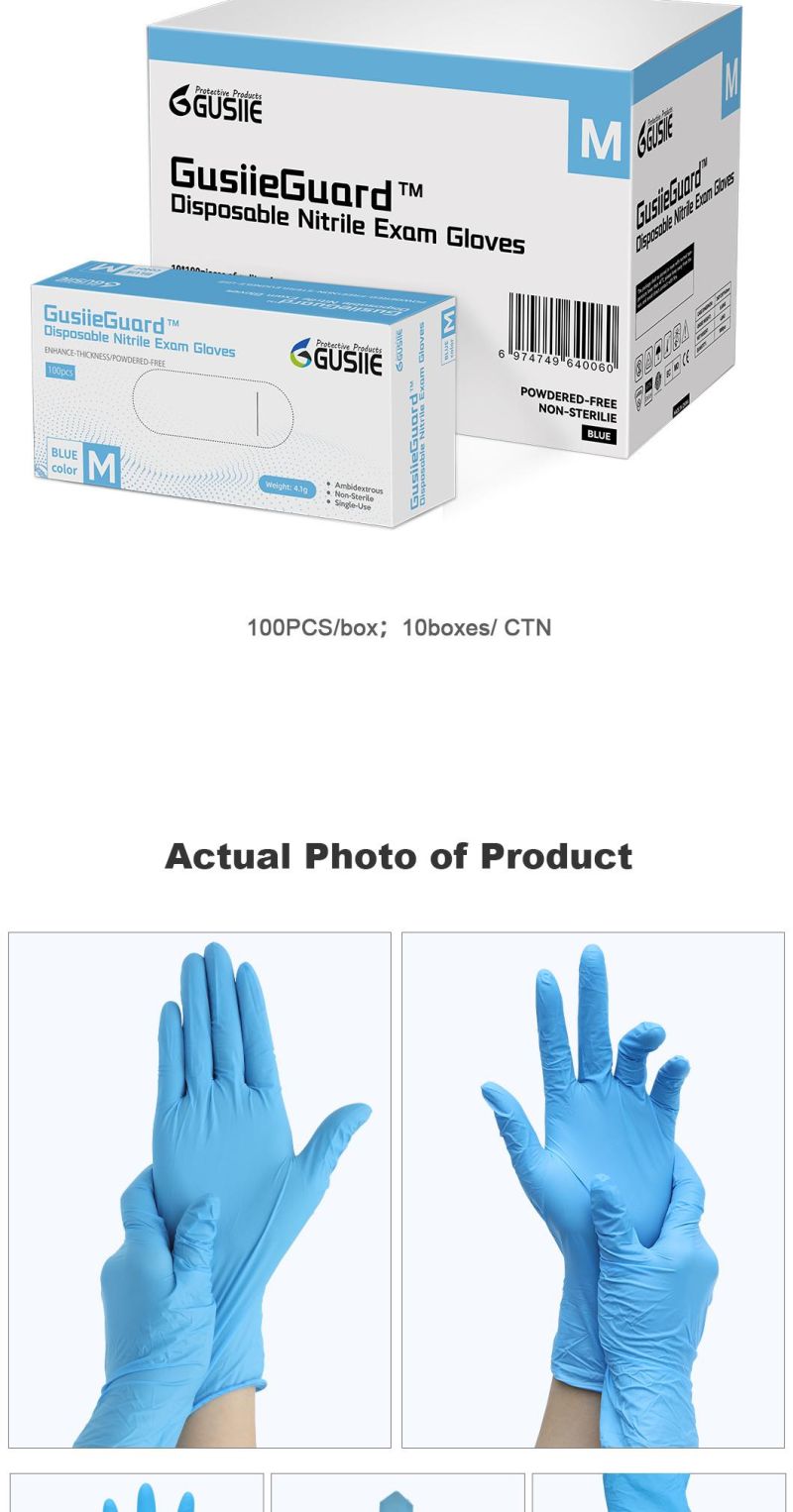 Gusiie Powder Free Medical Examination Nitrile Hand Large Gloves