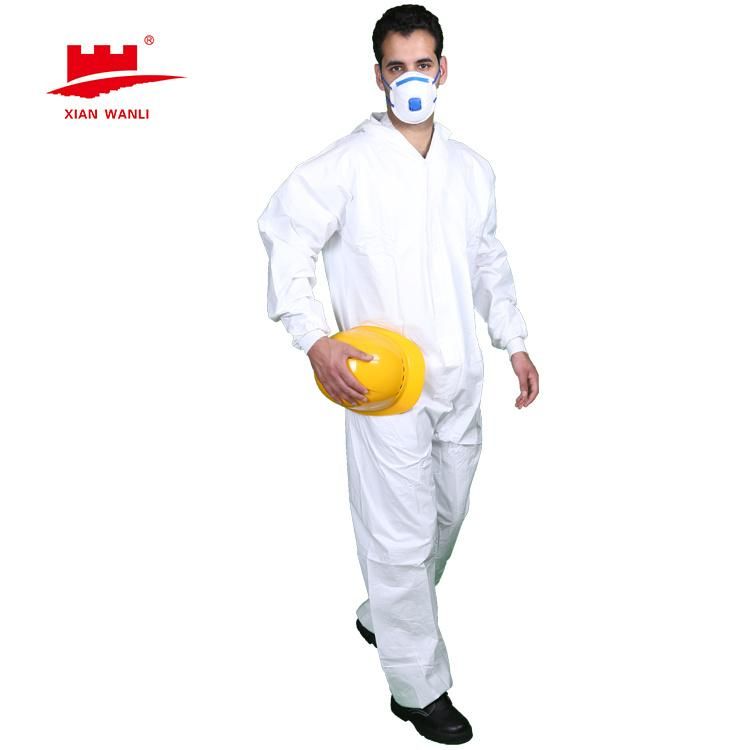 Anti Dust SMS Disposable Isolation Personal Lightweight Hooded Medical Nonwoven Protective Hazmat Coverall Suit Long Sleeves