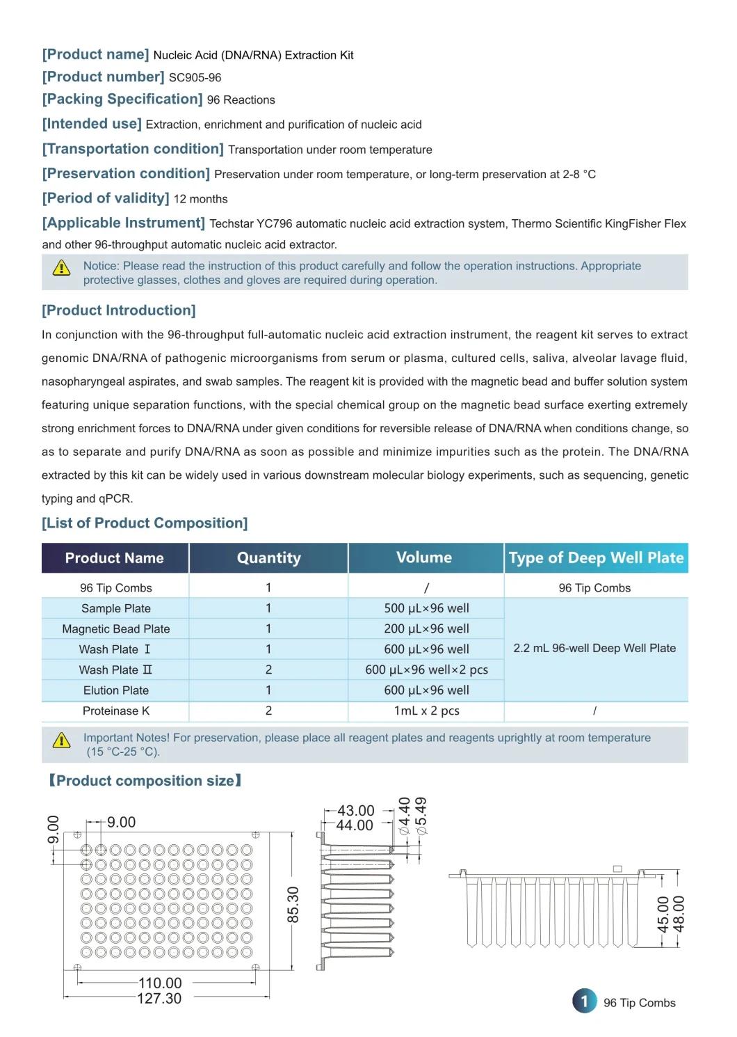 Techstar Cheap Price High Quality Nucleic Acid Extraction DNA Isolation Reagent Purification Kit
