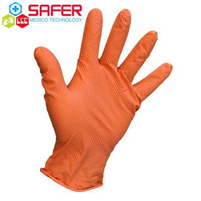 Orange Disposable Nitrile Gloves Diamond Grip Powder Free Gloves