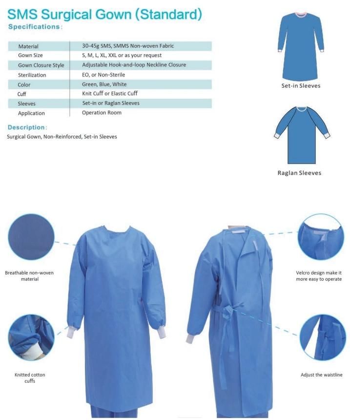 Level 3 SMS Sterile Disposable Spunlace Nonwoven Medical Hospital Surgical Gown