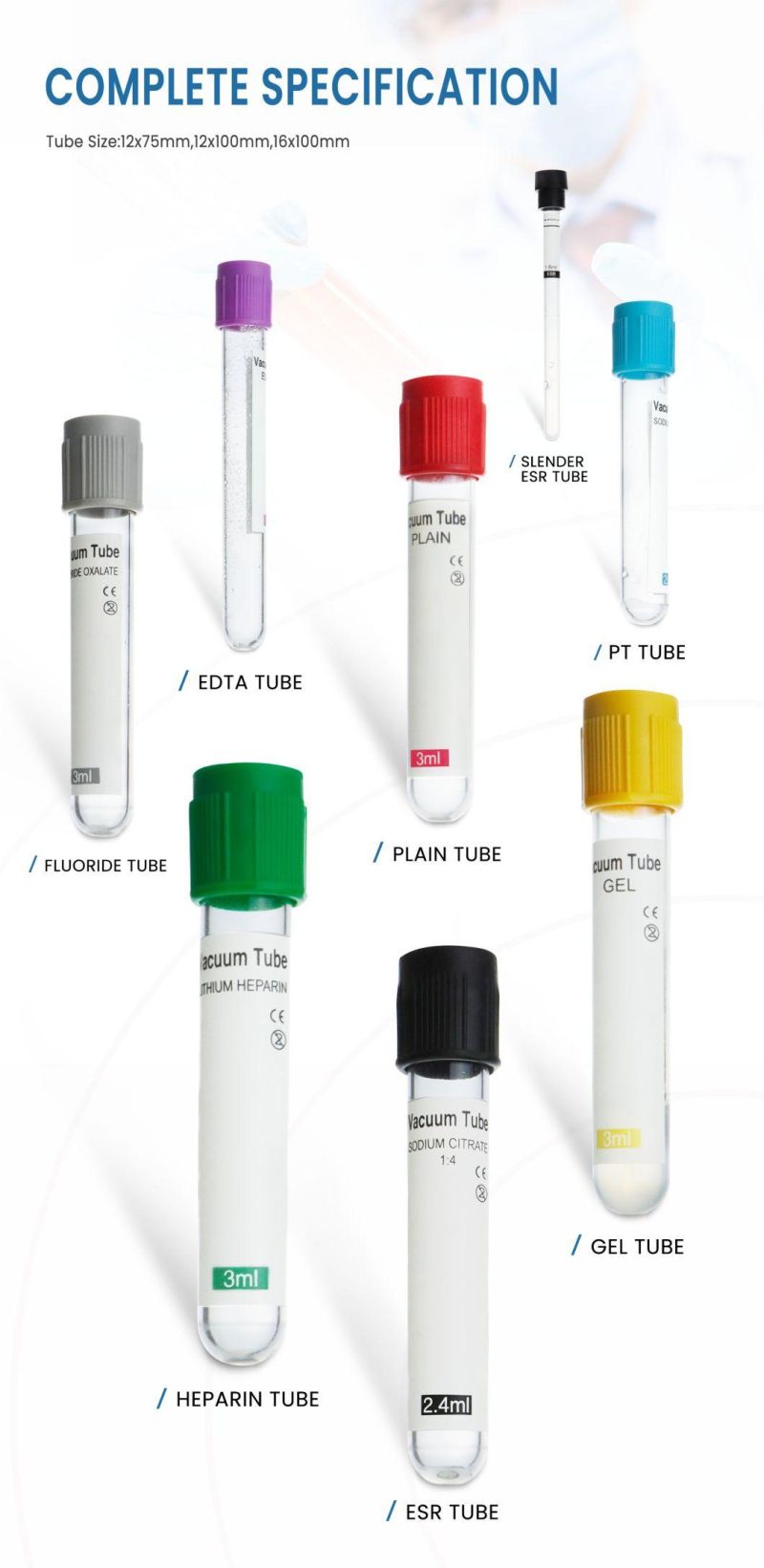 Hospital Use Medical Blood Collection Tube Plastic Gel Sodium Heparin Vacuum Tube