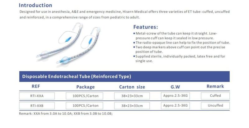 China Disposable Endotracheal Tube (Reinforced Type)