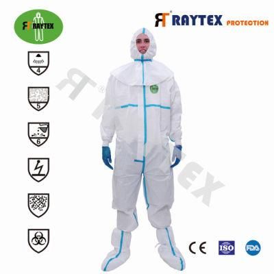 Disposable SMS Type5/6 Nonnwoven Coverall with Hood Flame Retardant