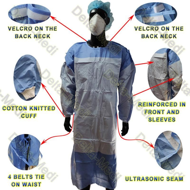 Reinforced Sterile Disposable Surgical Gown Hospital SMS Patient Surgical Gown