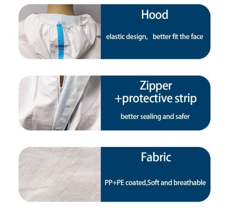 Protective Clothing Disposable Type 4/5/6 Overalls with Hood/Tape