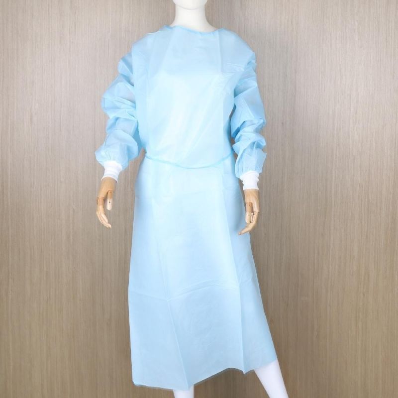 30G/M2 Knitted White Cuff Medical Hospital Non Woven Nurse/Doctor Protective Cover Isolation Gown