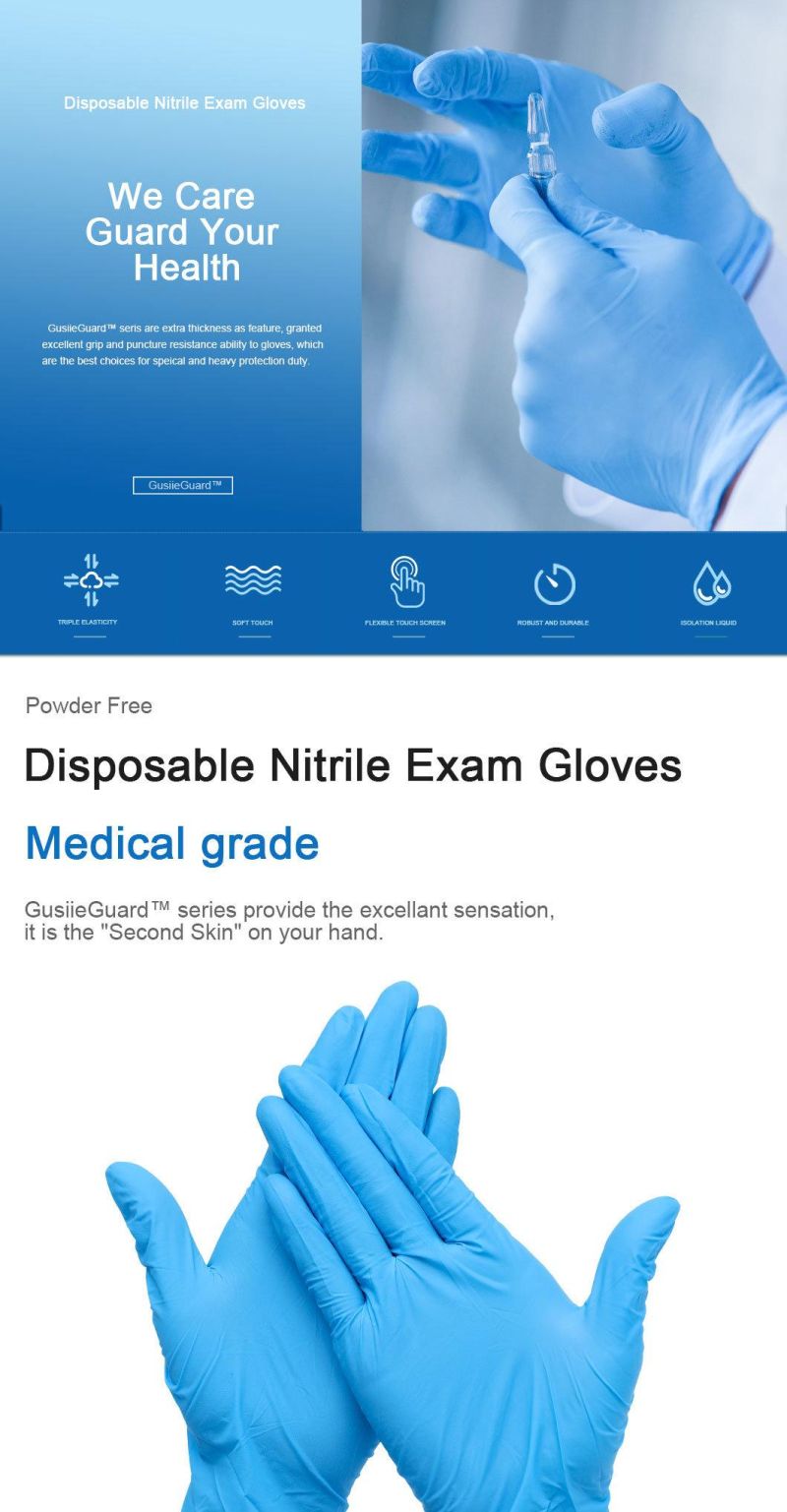 Work Exam Blue/Black Powder Free Medical Examination Nitrile Gloves