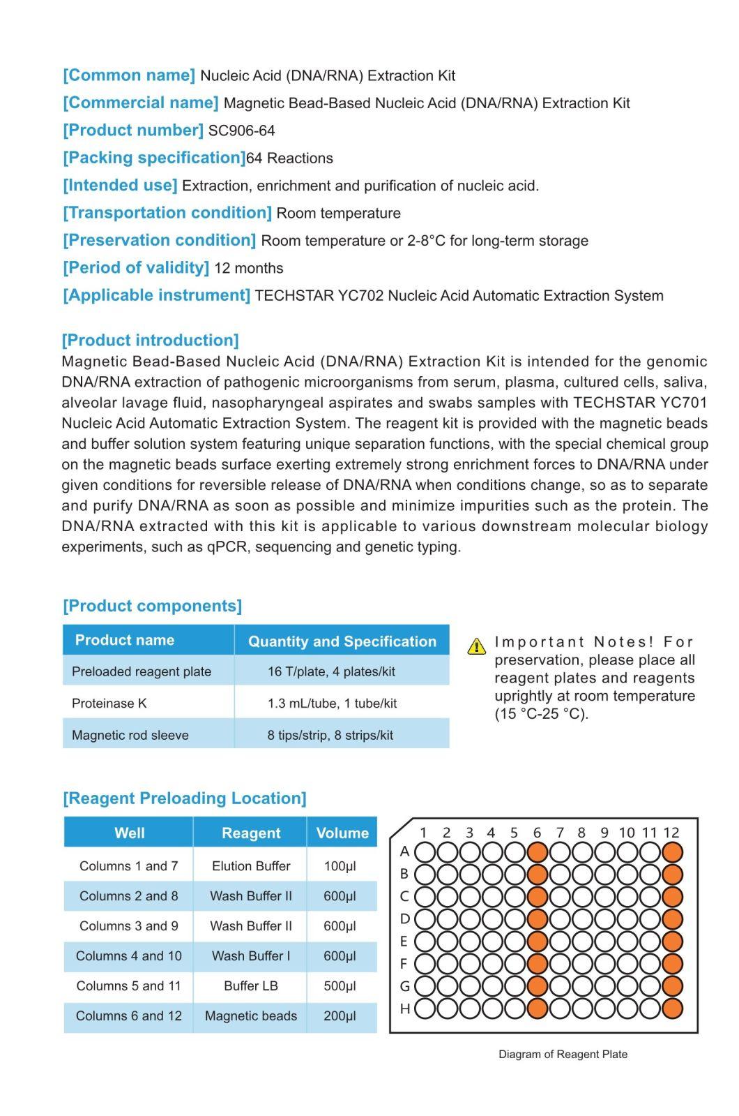 Techstar 96-Well Plate Nucleic Acid Detection Kit Extraction Kit Magnetic Beads Reagents