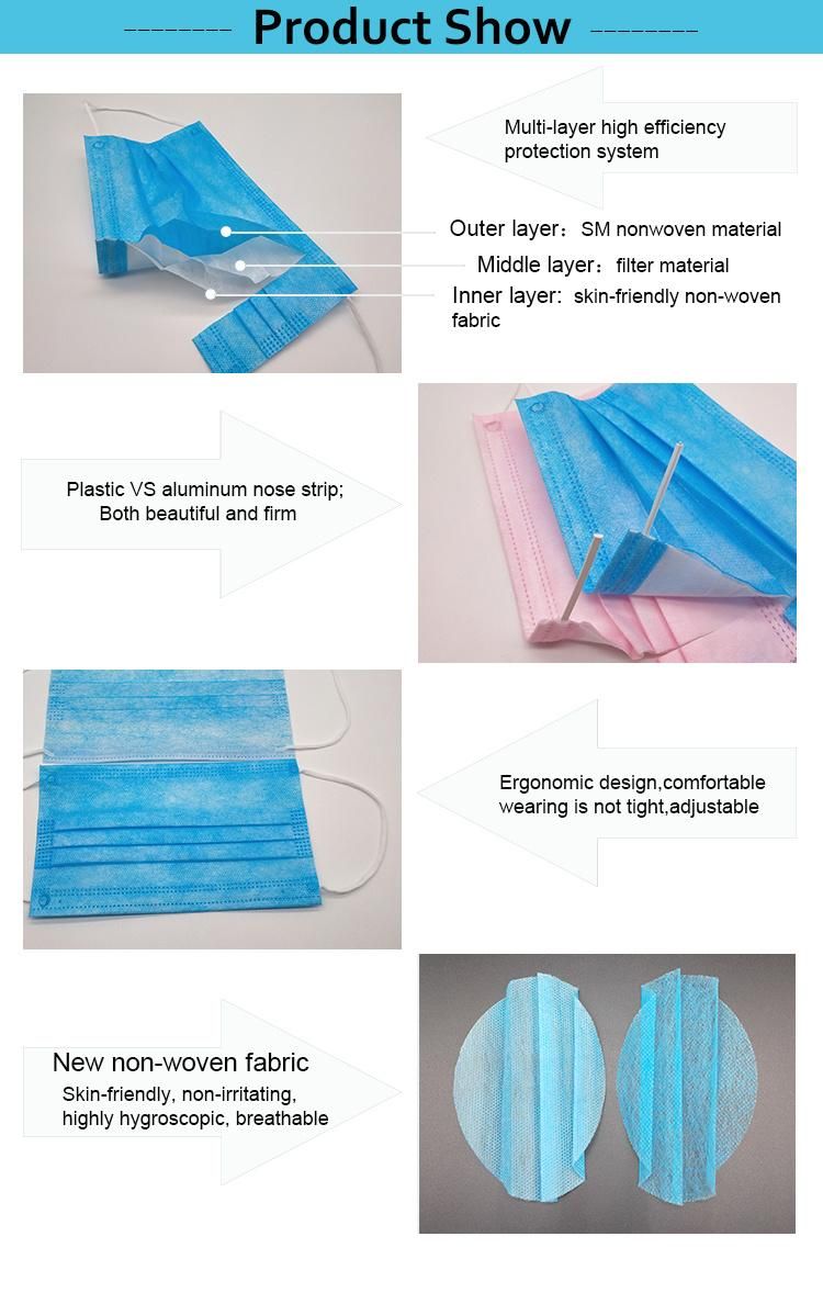 Three Ply Disposable Face Mask with Non Woven Material for Medical Use