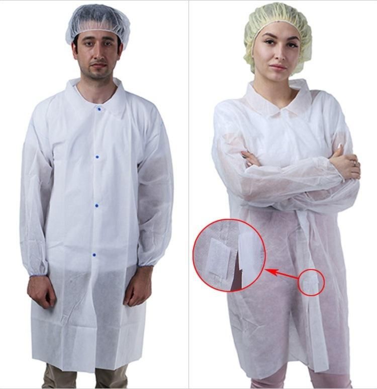 White Non Woven Breathable Barrier Lightweight Disposable Chemistry Lab Coat