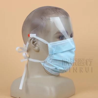 Disposable 3-Ply Anti Splash Medical Surgical Face Mask with Shield Visor Tie-on Bands