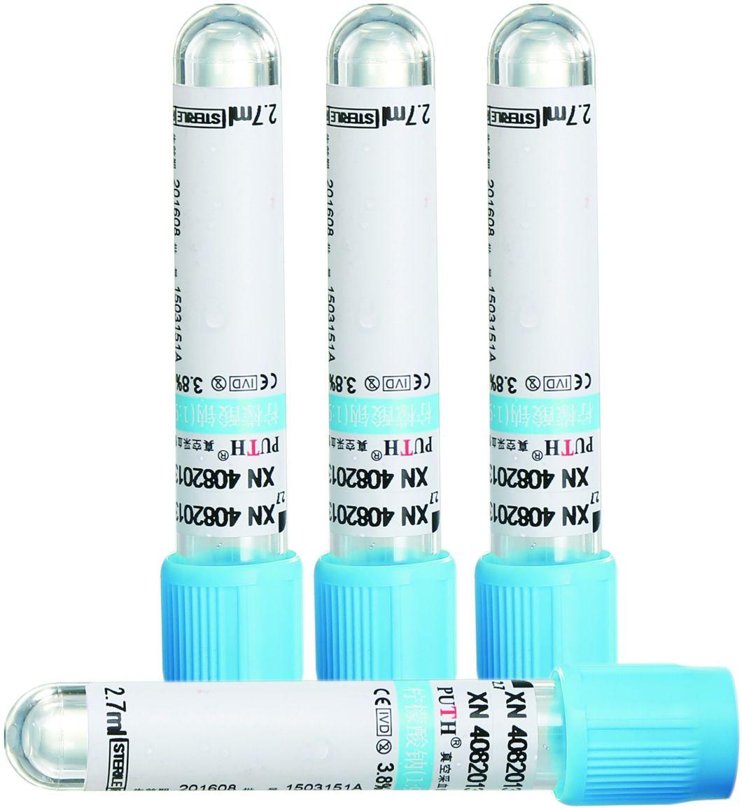 Blood Collection Tube, Sodium Citrate Tube, 9nc (3.2%) , Blue Cap with CE, ISO 13458-2.7ml