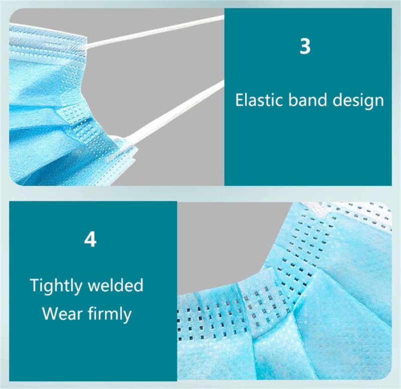 Disposable 3-Ply Surgical Mask Made of 3 Layers of Non-Woven Fabric with Adjustable Nose Clip and Elastic Ear Loop