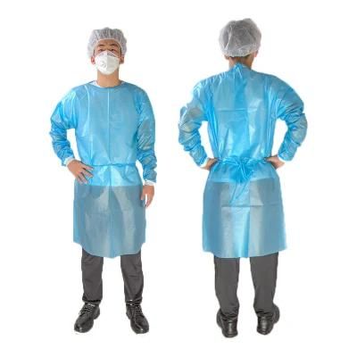 Guardwear OEM PP PE Non Woven Doctoral Disposable Gown Surgical Gown Elastic Knitted Cuffs Medical Isolation Gown