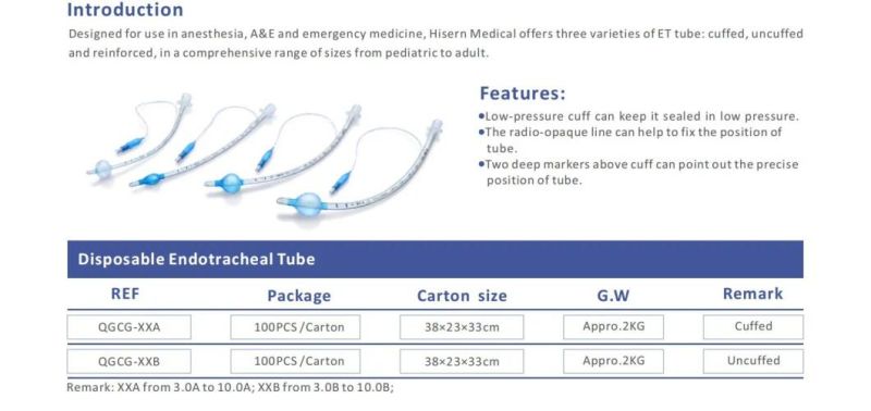 China Factory ISO&CE Disposable Endotracheal Tube