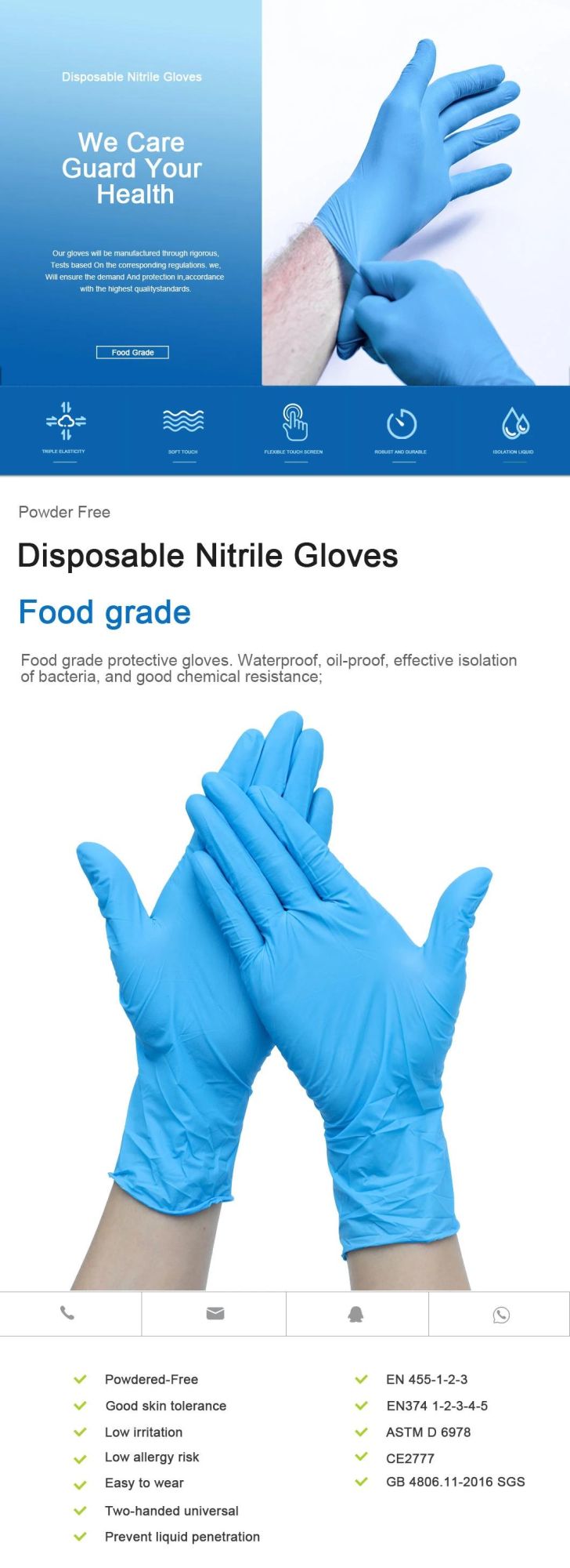 Powder Free Black Pink Blue Nitrile Gloves