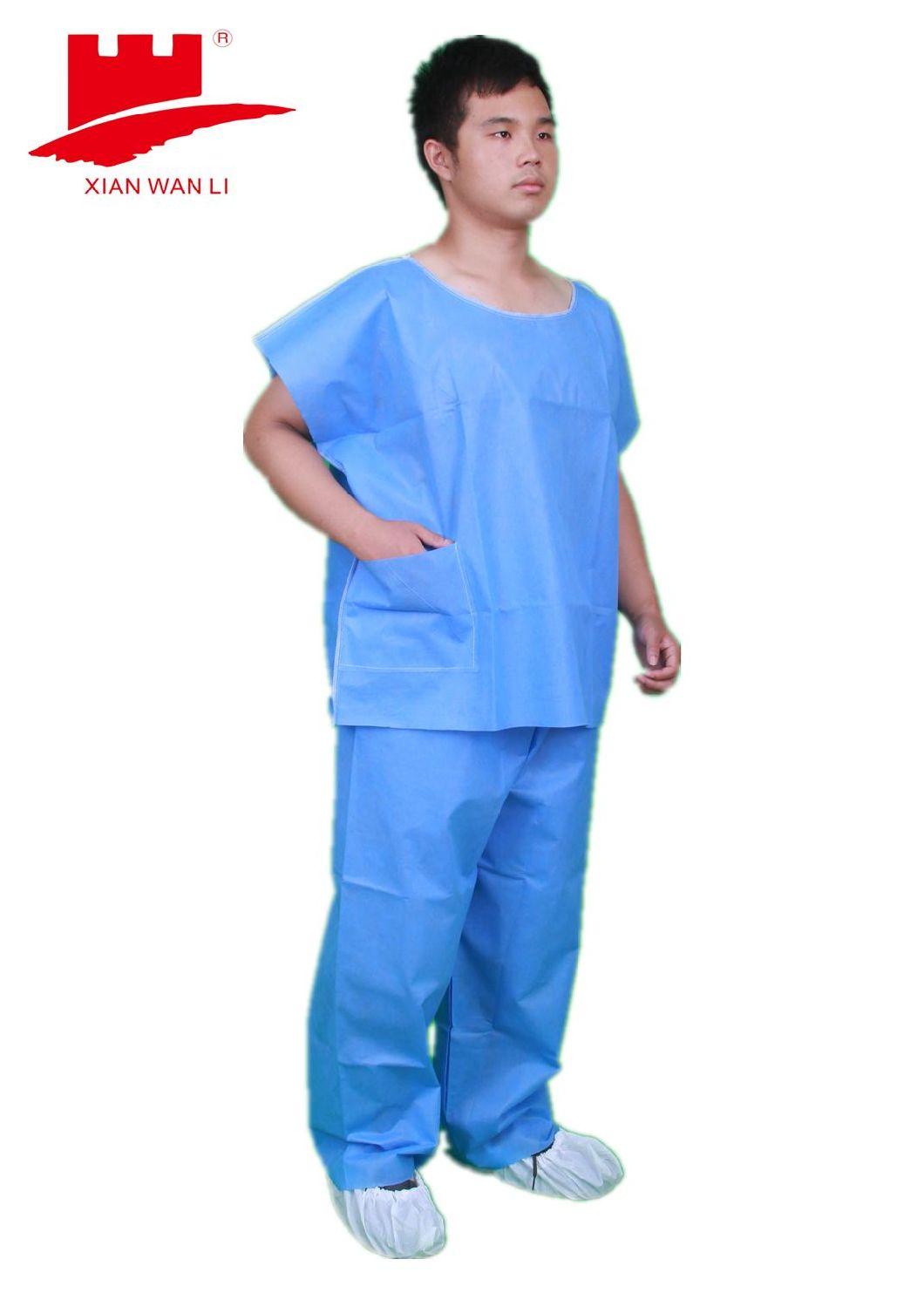 Medical Nonwoven PP SMS Disposable Scrub Suit V Neck T-Shirt with Short Sleeves