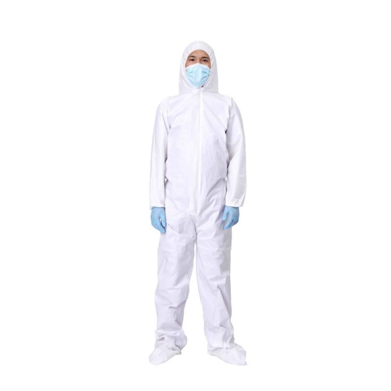 Disposable Nonwoven Microporous SMS PP Sf Protection Suits Coveralls Combined Boot Blue Taped Seamed Coveralls OEM