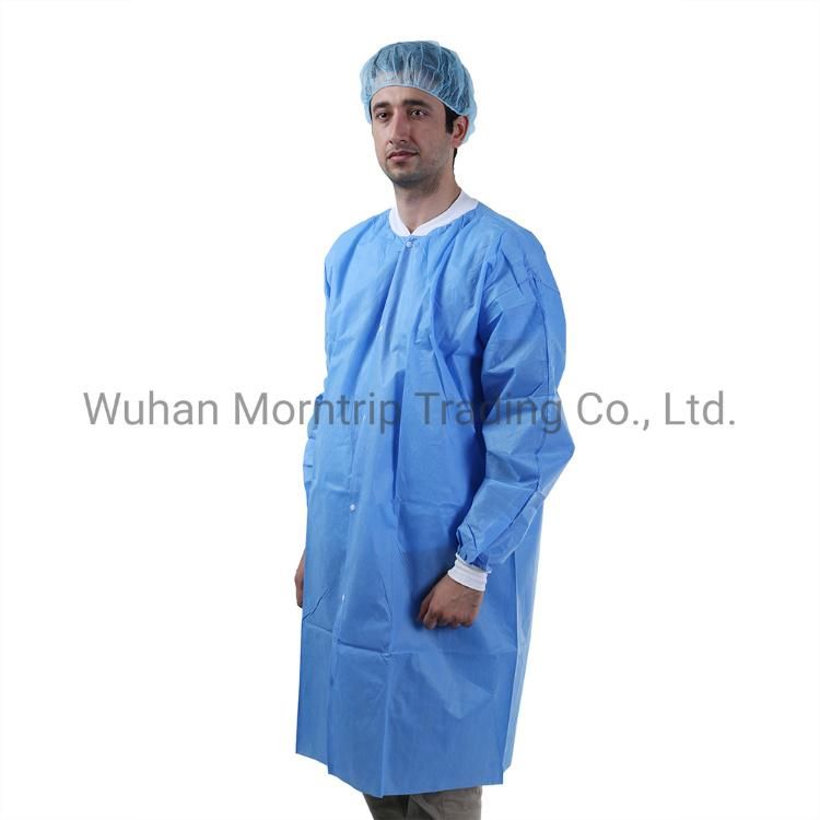 Blue Hospital Waterproof Barrier Disposable Lab Coat with Snap Closure