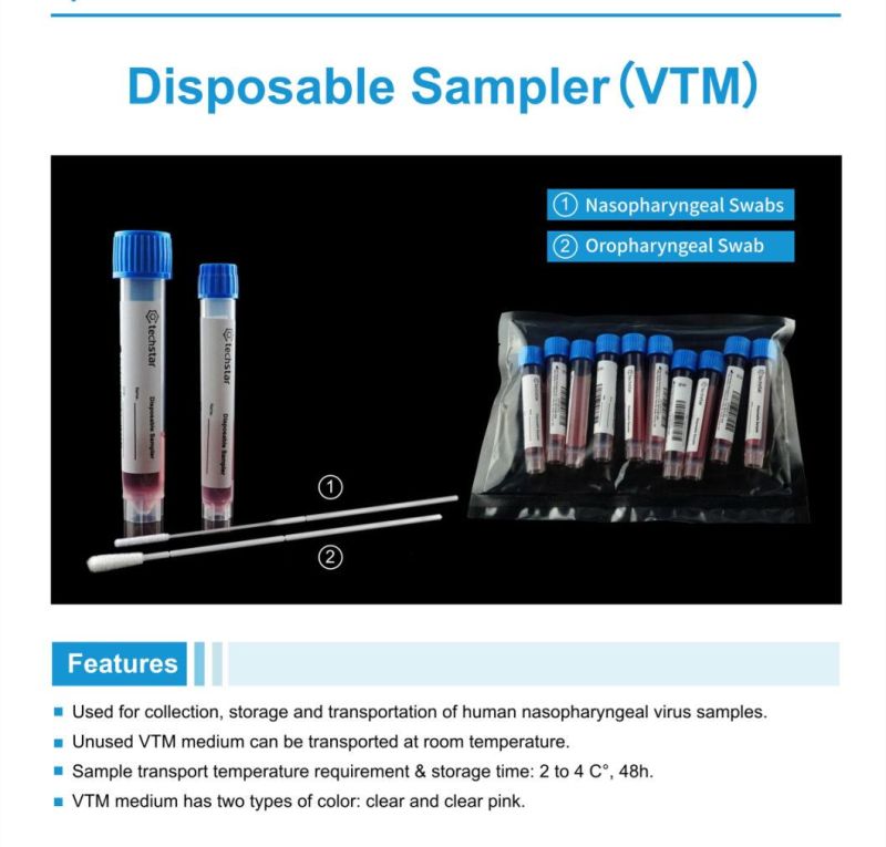 Techstar Disposable Virus Sampling Tube with Throat Swabs Transparent 5ml/10ml