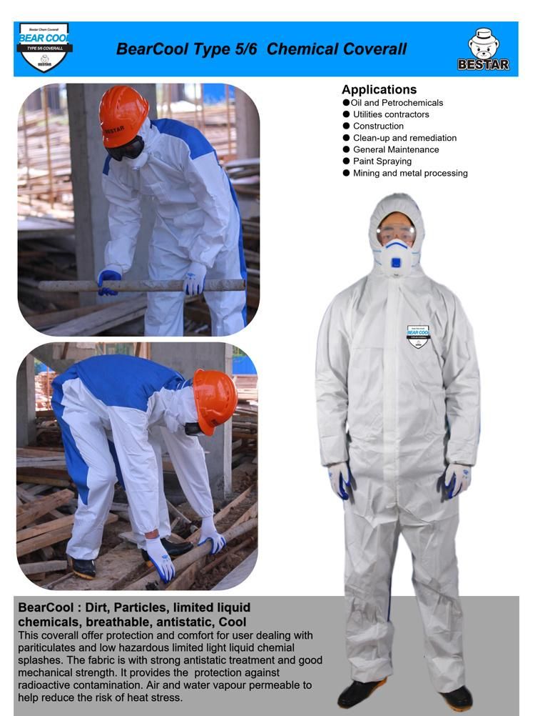 Breathable Disposable Nonwoven Cat III Type 56 Microporous + SMS Safetty Protective Coverall Overall Protective Suit