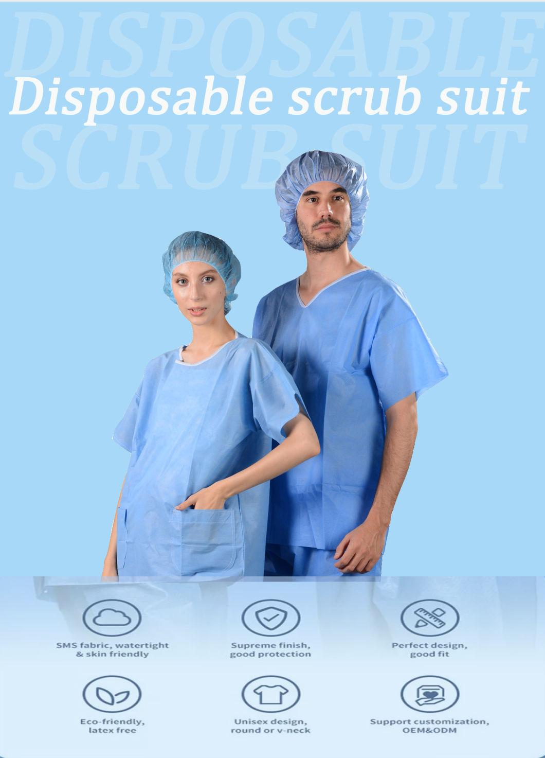 2021 Hot Disposable SMS Scrub Suit with Blue Color, Professional Supplier Scrub Suit