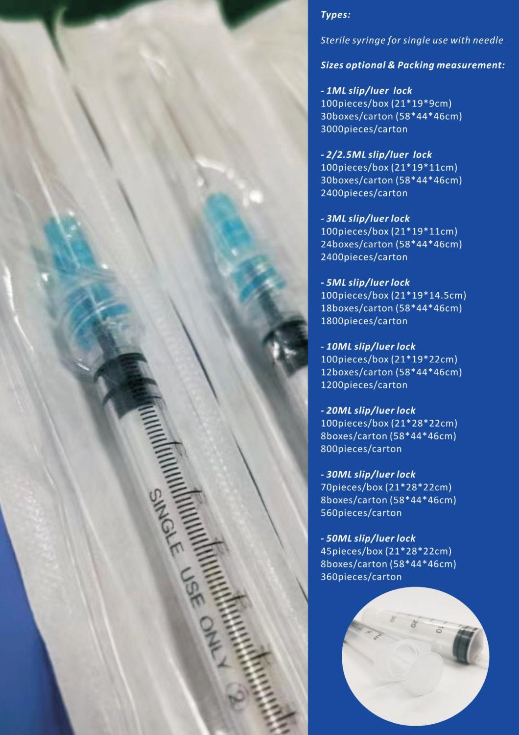 Medical Disposables Syringe with Needle Slip Luer Lock