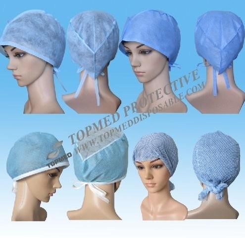 Good Quality Disposable Doctor Cap with Ties, Nurse Caps Medical Consumable