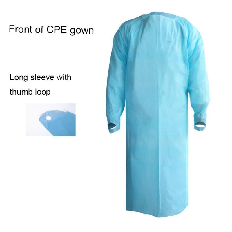 Disposable CPE Apron CPE Isolation Gown with Thumb Loop