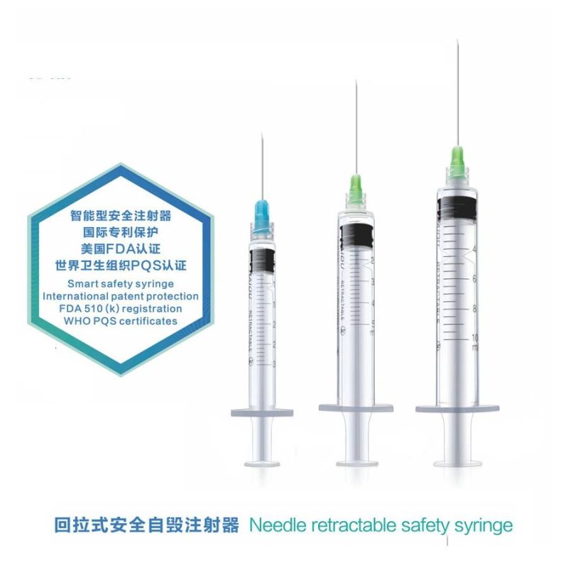 CE and ISO13485 and FDA Approved Disposable Manual Retractable Safety Syringe Luer Lock Needle Retractable Safety Syringe Source Supply