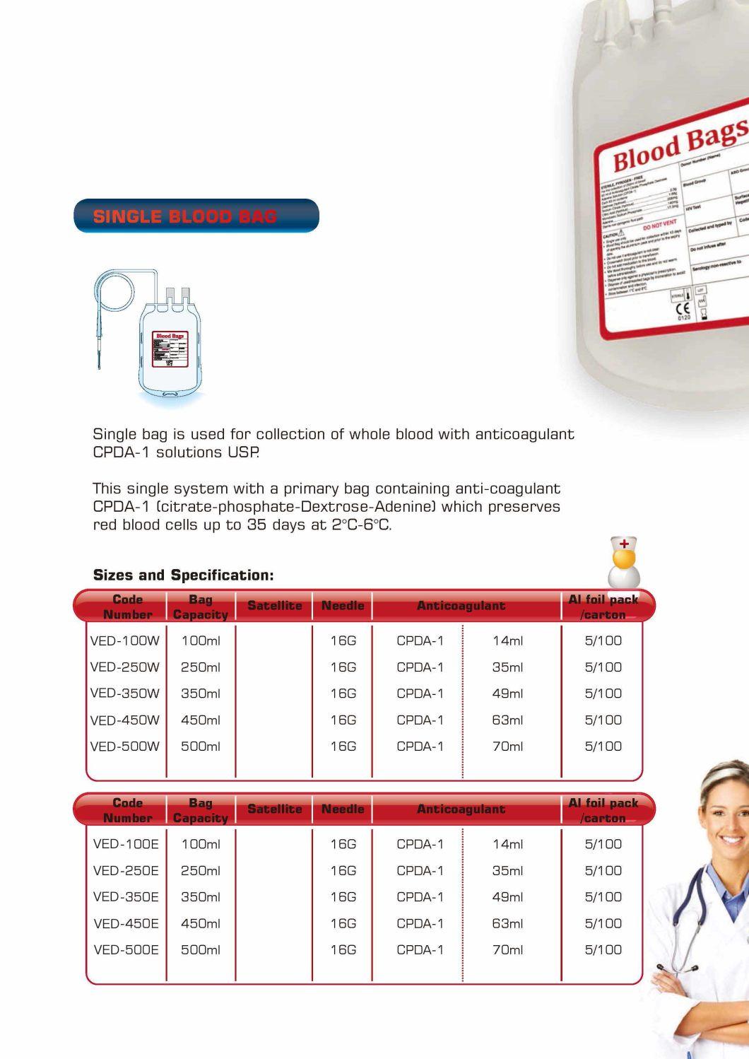 Disposable Double Cpda-1 Solution Blood Transfusion Set Bag