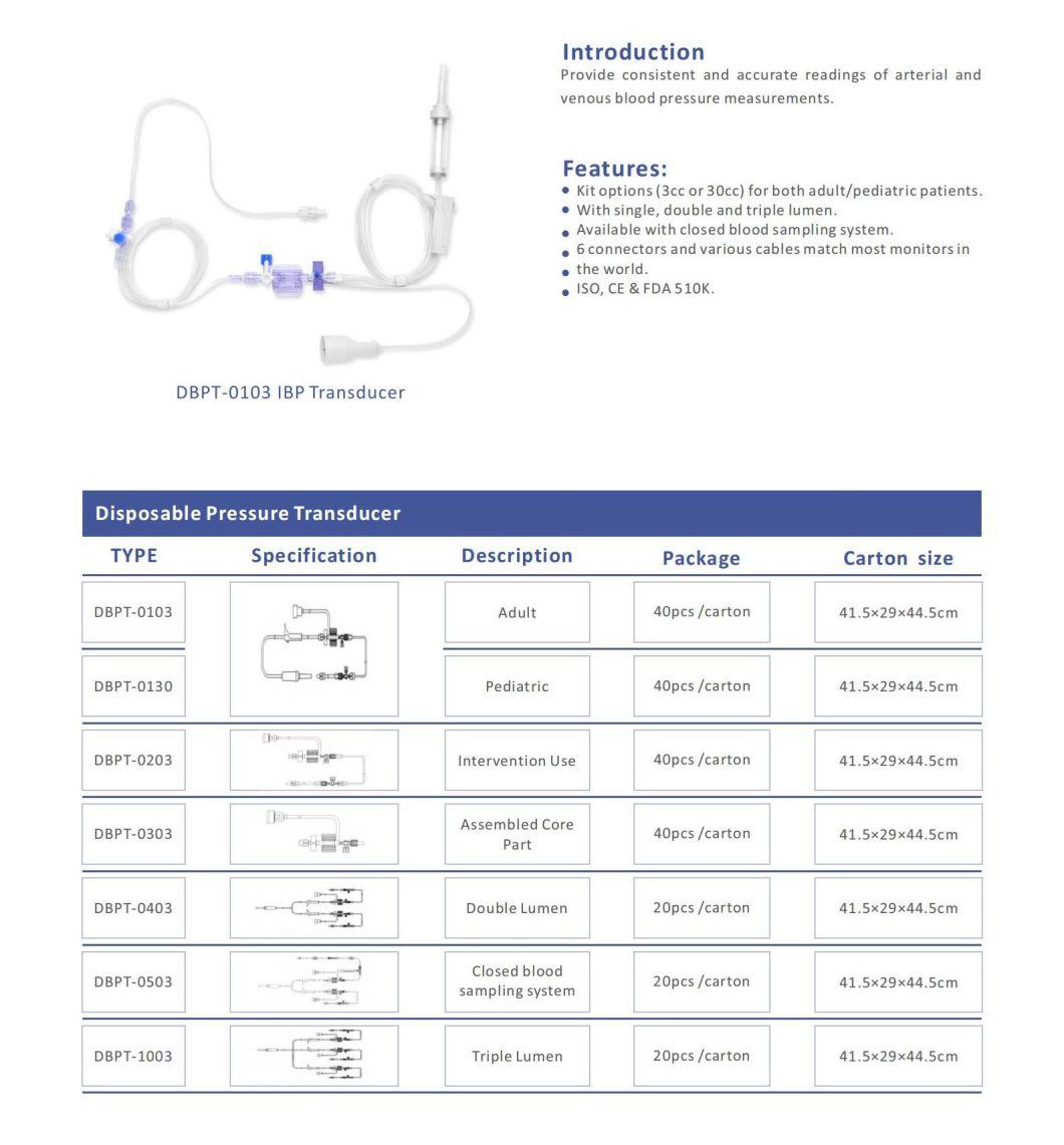Hisern Factory Disposable CE Dbpt 0130 IBP Supply Medical Disposable Blood Pressure Transducers