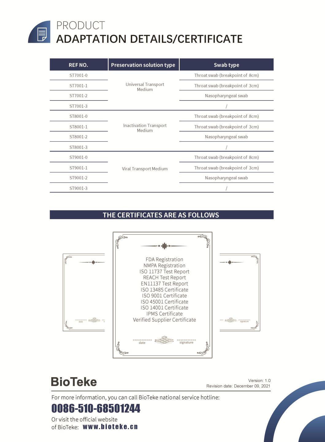 Disposable Viral Sampling Collection Sterilized Nasal and Pharyngeal Flocking Swab