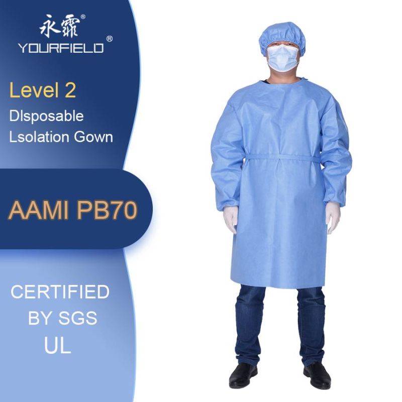 Factory Supplied Ultrosonic Seaming 45GSM Level 1 Isolation Gowns Non Woven Disposable