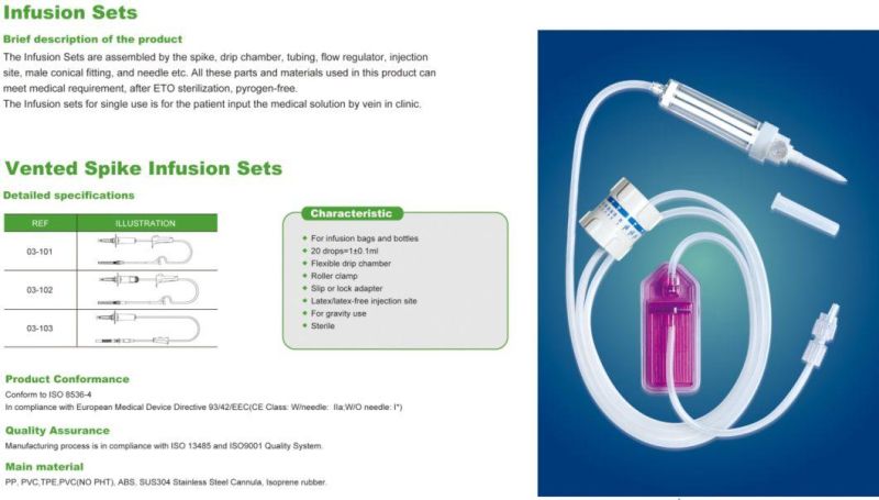 Disposable Medical Sterile Infusion Set, High Quality Giving Set, with/Without Filter/Needle, Luer Lock/Slip