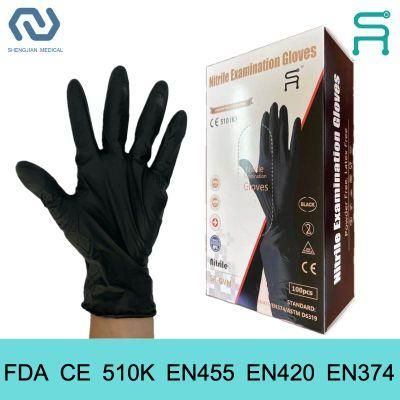 Free Sample 510K En455 Black Powder Free Disposable Nitrile Examination Gloves