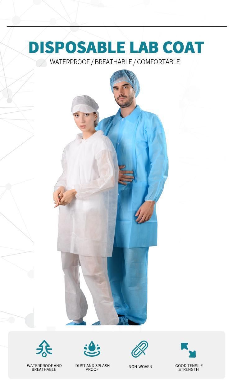 Lab Coat Supplier Disposable PP Non-Woven Adult Lab Coat Labcoat