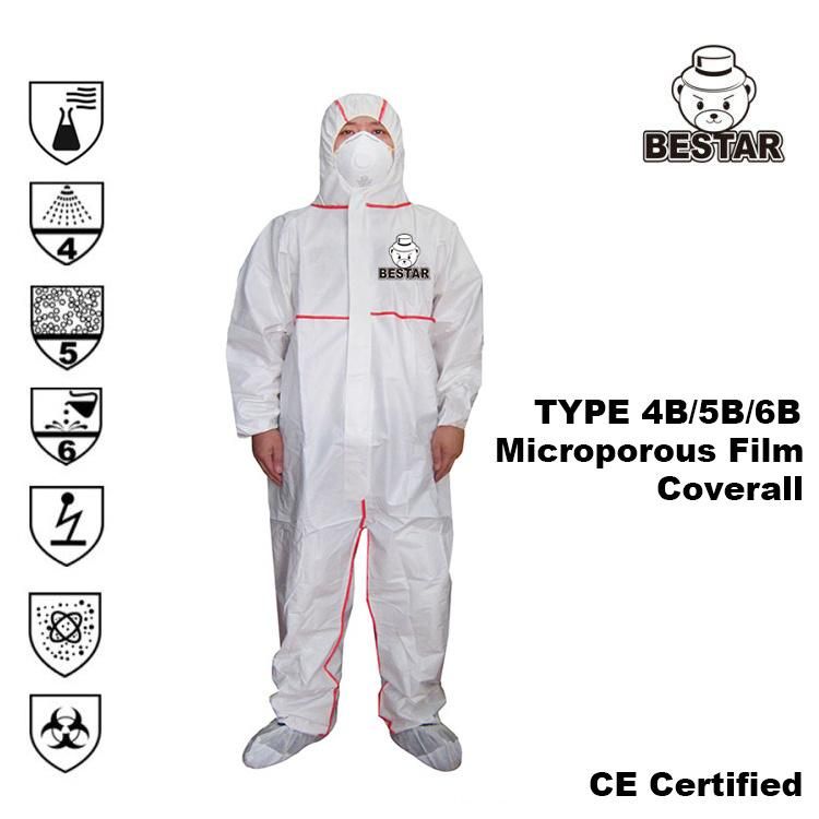 High Quality Type 456 Microporous Coverall Bound Seam Aginst Virus