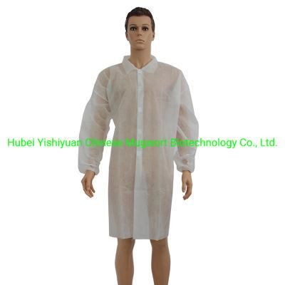 Economic Nonwoven White Lab Coat with Machine Stitched Hook&Loop