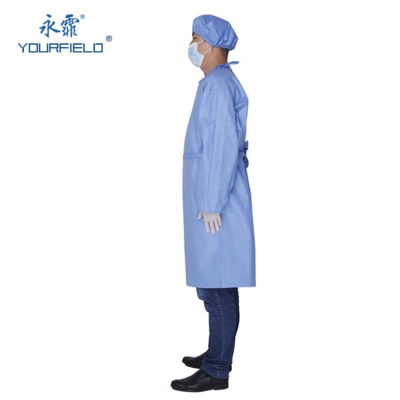 Factory Supplied Ultrosonic Seaming 45GSM Level 1 Isolation Gowns Non Woven Disposable