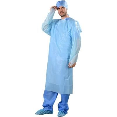 Waterproof Medical CPE Gown Disposable Plastic Smock with Thumbs up