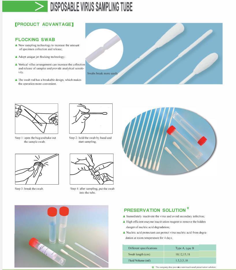 CE/FDA/Eua Vtm PCR Test with Flocked Nasopharyngeal Swab