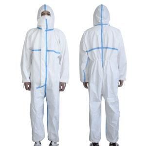 Disposable Protective Coverall Clothing Protective Suit Against Chemical Splashes with Blue Strips Isolation Gown