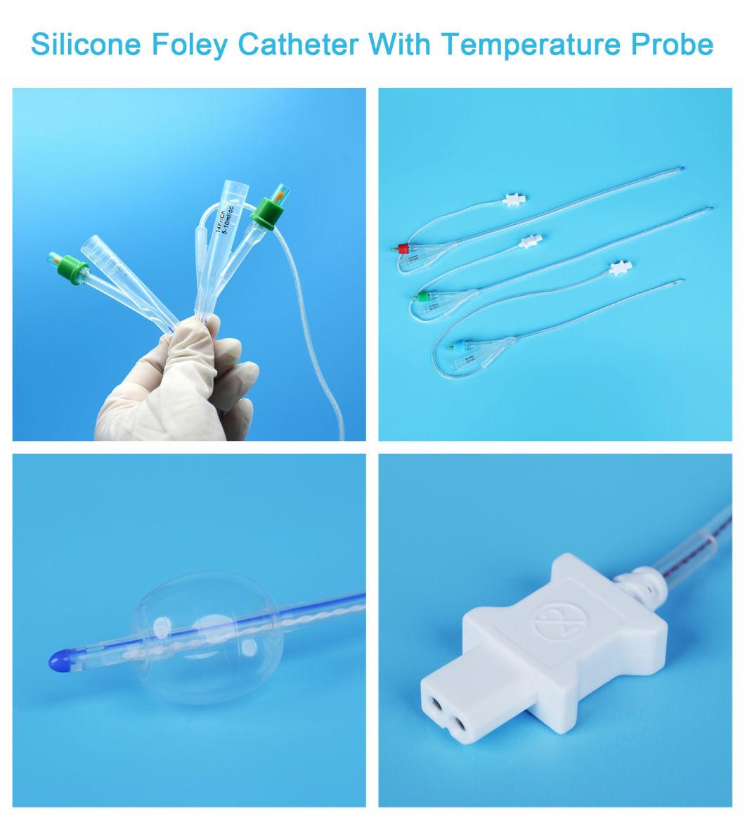 Silicone Urinary Foley Catheter with Temperature Sensor Probe Round Tipped for Temperature Monitoring Urethral Use