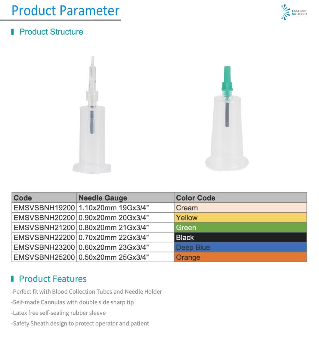 Fine Needle Tip CE Certificated Medical Device Disposable Safety Blood Collection System with Needle